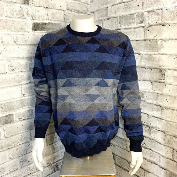 Vintage 90s Geometric Print Dad Office Grunge Corpcore Knit Crewneck Sweater - Picture 1 of 12